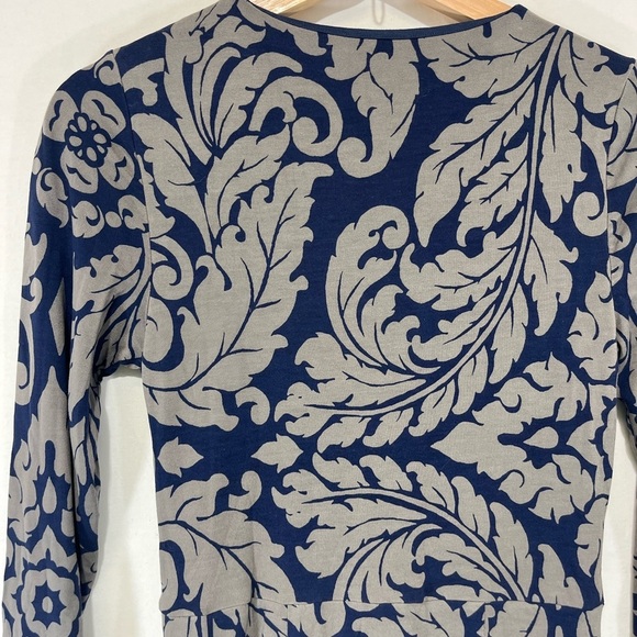 Boden Faux Wrap Midi Dress Navy and Gray Design Stretch Jersey Knit Size 6L - Picture 3 of 9